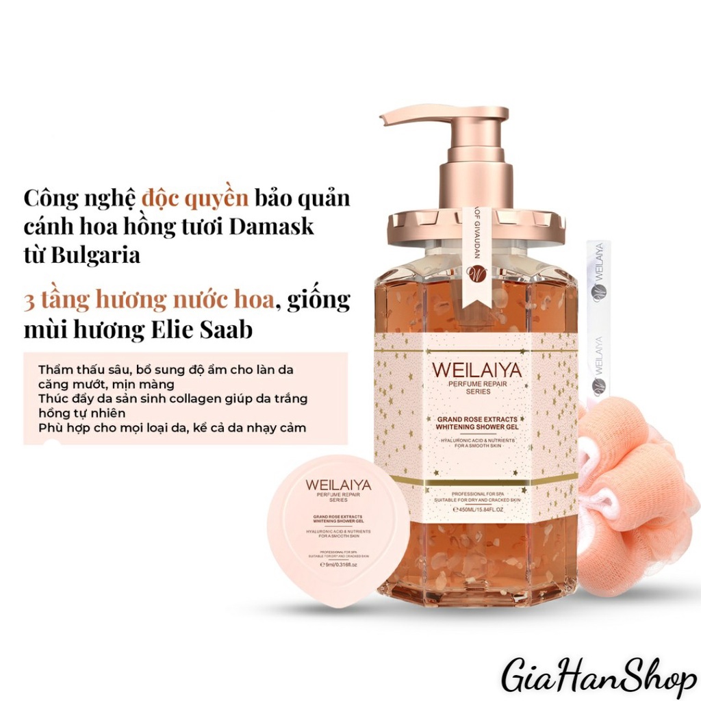 Sữa Tắm Trắng Da Cánh Hoa Hồng Damask Weilaiya Grand Rose Extracts Whitening Shower Gel 450ml | WebRaoVat - webraovat.net.vn