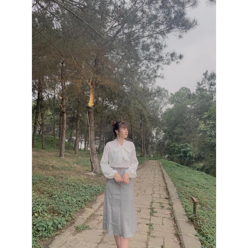 SET ÁO SƠ MI THẮT NƠ MIX CHÂN VÁY MIDI | BigBuy360 - bigbuy360.vn