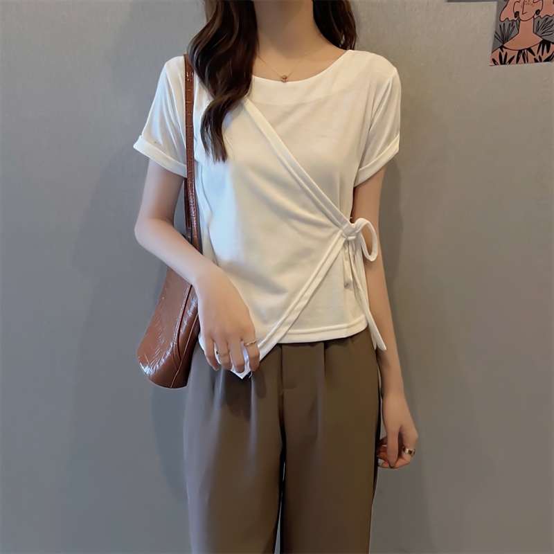 SUXI Áo Thun Tay Ngắn Cổ Tròn Màu Sắc Đơn Giản Cho Nữ