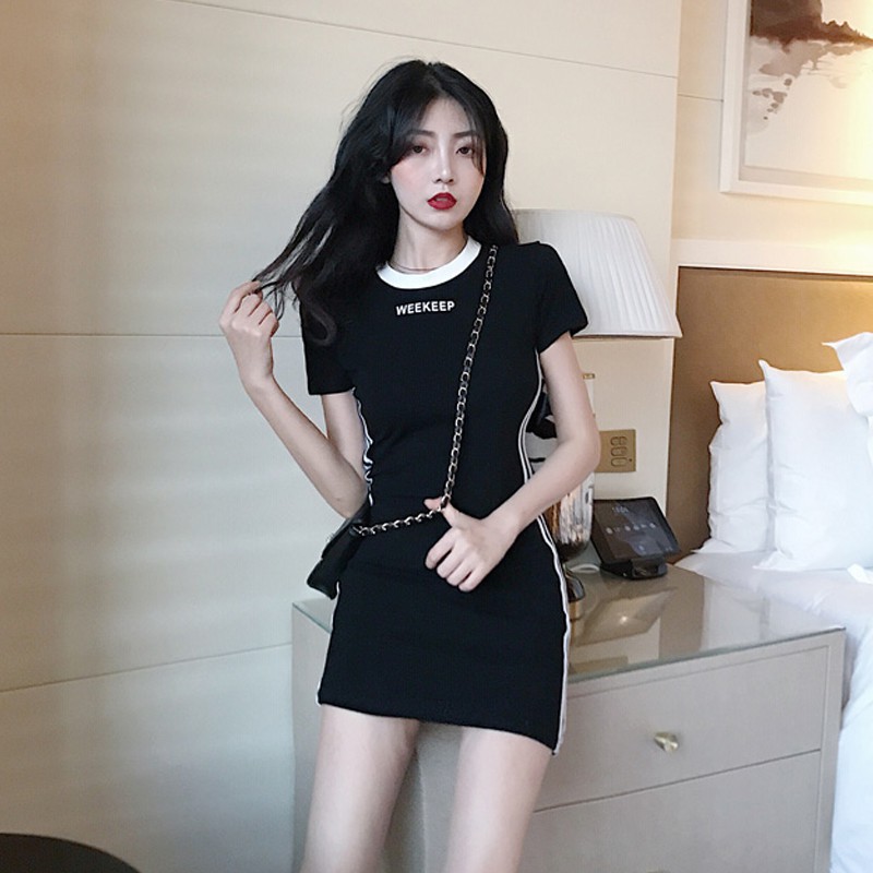 Đầm Nữ, Váy Nữ Ôm Body Dáng Ngắn Cộc Tay, Phong Cách Thể Thao Moda.H | BigBuy360 - bigbuy360.vn