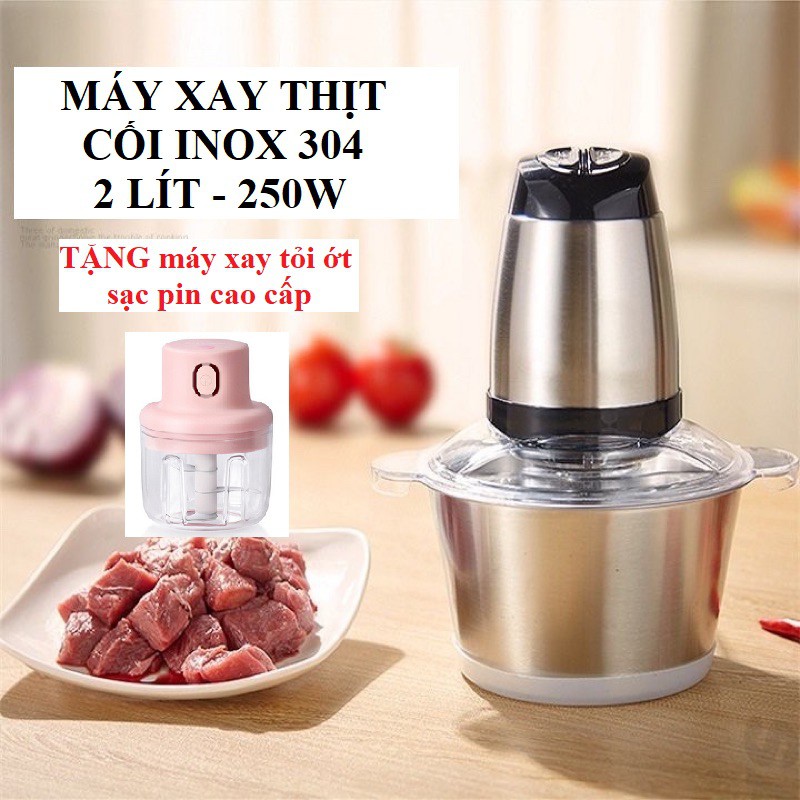 [TẶNG QUÀ] Máy Xay Thịt Cối Inox 4 Lưỡi Đa Năng Siêu Bén Xay Thịt, Xay Tỏi Ớt, Xay Rau Củ Quả