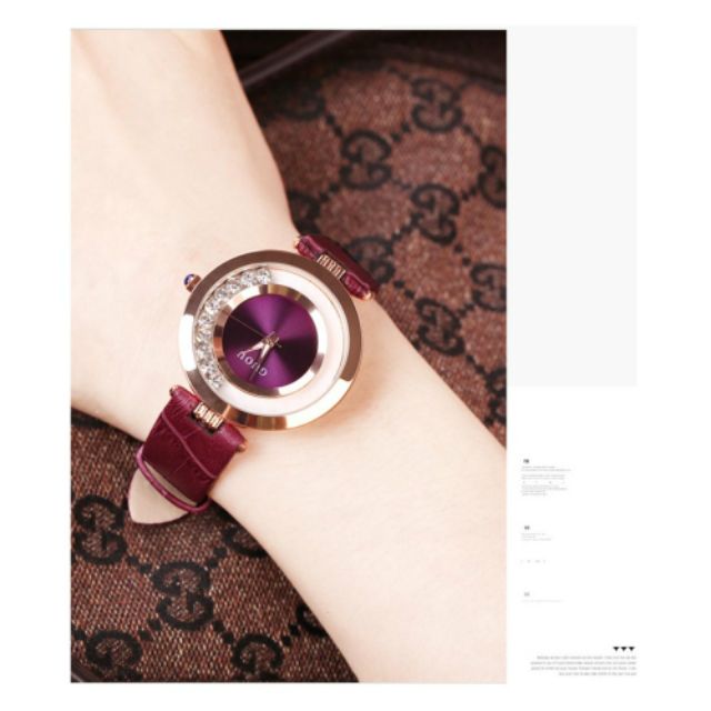 Đồng hồ nữ Guou dây da mặt tròn cực xinh tặng pin