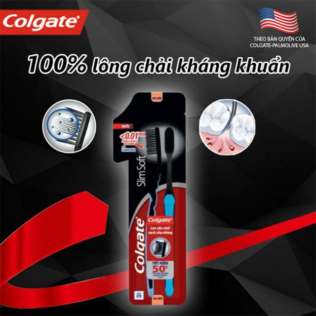 Bàn Chải Đánh Răng Colgate SlimSoft Charcoal Siêu Mềm Mảnh Bộ Đôi