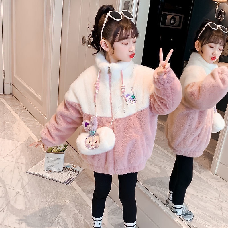 Áo khoác IQ ANGEL chất liệu lông nhân tạo dày giữ ấm thời trang Hàn Quốc cho bé gái