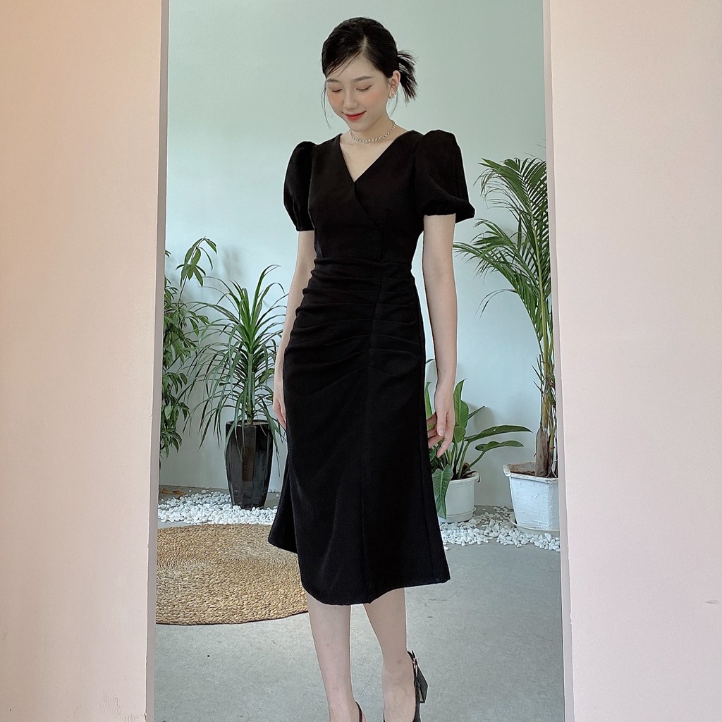 Đầm Đen Tay Ngắn Dáng Dài Thanh Lịch Hot 2021_V720 | BigBuy360 - bigbuy360.vn