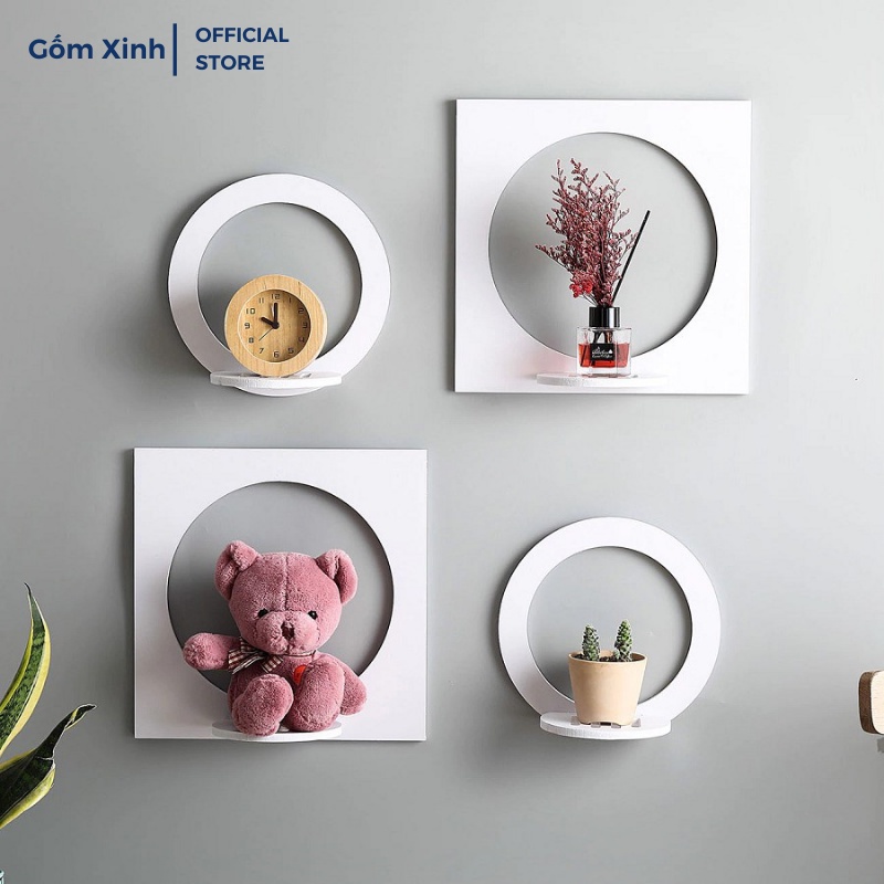 Kệ Dán Tường Hình Vuông Tròn Decor Nhà Cửa Đựng Đồ Trang Trí