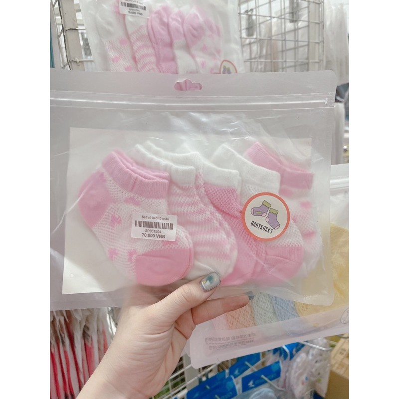SET VỚ LƯỚI MÀU HỒNG CHO BÉ GÁI SƠ SINH CHỈ 40k/ 5 ĐÔI