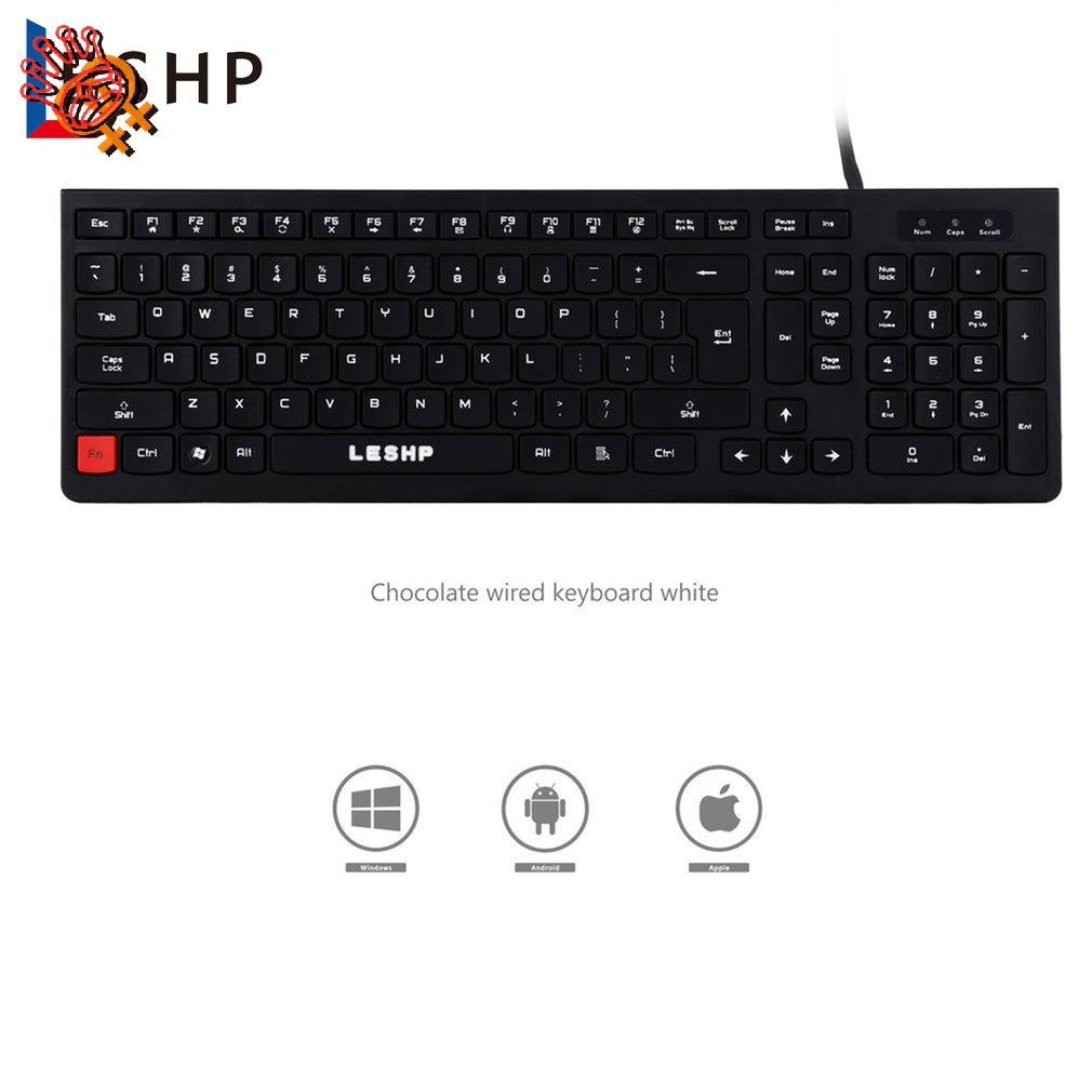 ✌Leshp Ultra-Thin Chocolate Wired Keyboard Desktop Office Home Games Slim Mute