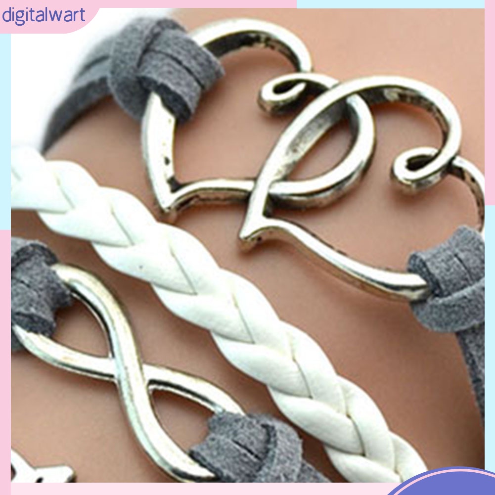 Vòng tay dây da nhiều lớp phối họa tiết cá tính cho nữ