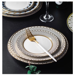 Mua Bộ bát và đĩa phong cách Bắc Âu sang trọng  viền vàng  bát đĩa ăn tiệc cao cấp  đĩa salad  đĩa chính  bát soup