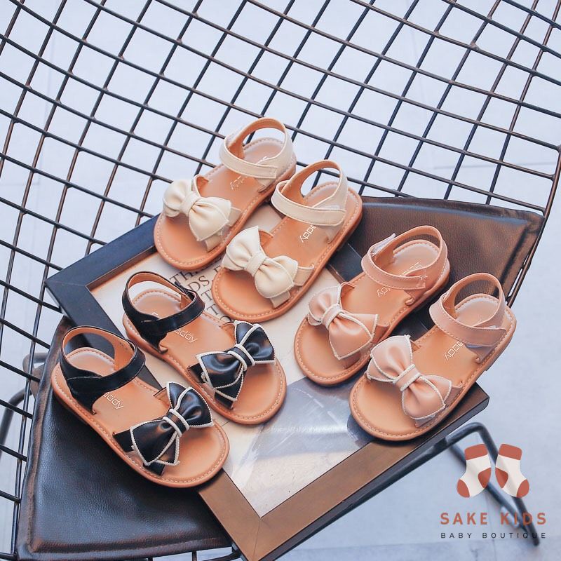 Giày sandal bé gái - Dép quai hậu gắn Nơ thêu viền quai dán chất mềm nhẹ kiểu dáng Hàn Quốc mẫu mới nhất M63