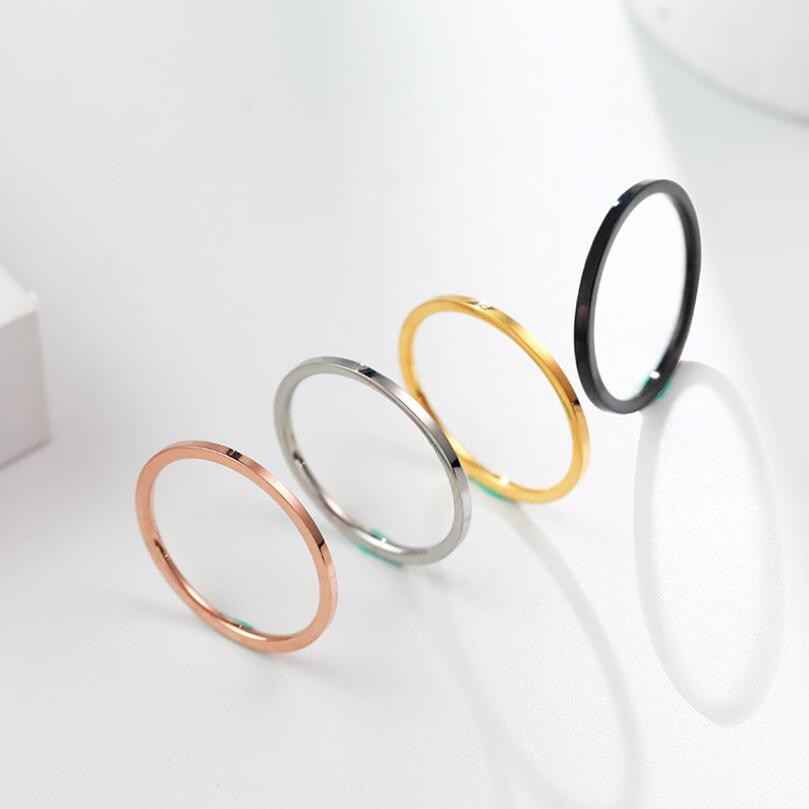 Nhẫn Cưới Thép Titan Mỏng 1mm Màu Vàng Hồng / Bạc Cho Cặp Đôi Kích Thước 3-10
