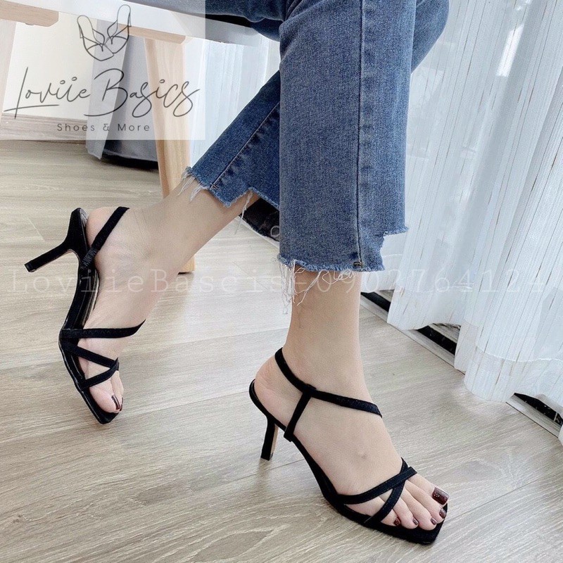 LOVIIE BASICS - SANDAL CAO GÓT DÂY - SANDAL QUAI MẢNH 9 PHÂN - SANDAL GÓT NHỌN 9CM - SANDAL CAO GÓT ĐẾ VUÔNG G210328