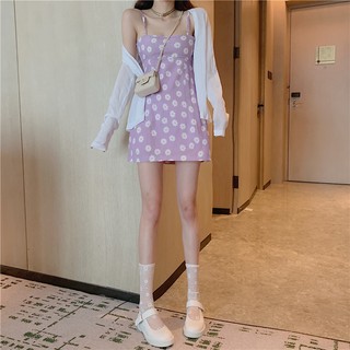 Đầm hoa cúc tím + Cardigan (bán rời)