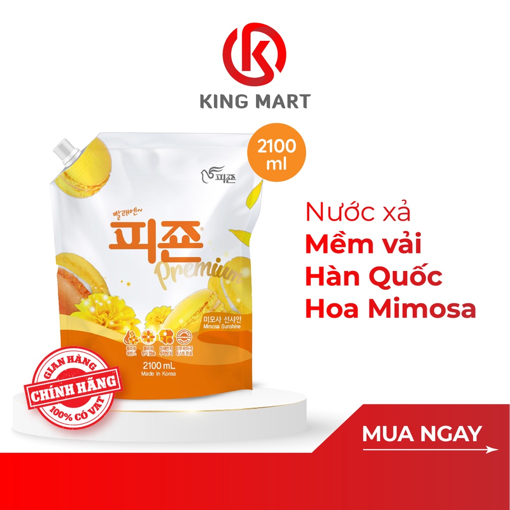 Nước Xả Vải Hương Hoa Mimosa PIGEON Hàn Quốc Khử Mùi, Chống Nấm Mốc - Túi 2.1 L