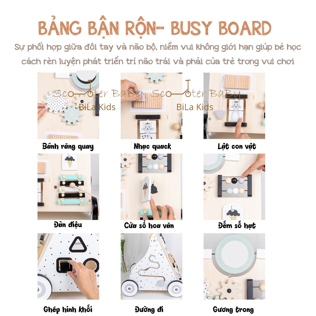 Xe tập đi cho bé kiêm bảng bận rộn busy board BILA KIDS chống trơn trượt, đẩy baby mẫu mới 2022