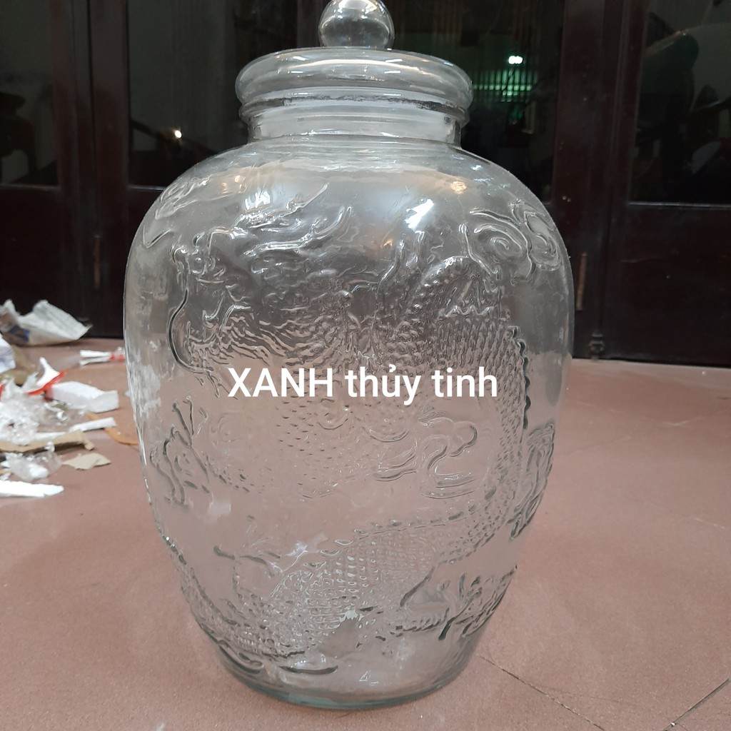 Chum thủy tinh họa tiết rồng phượng, dày dặn - Dung tích - 19 lít