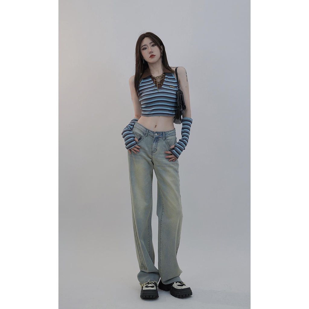 ☼☍☒Quần Jean Dài Ống Rộng Phong Cách Âu Mỹ Mẫu Mới 2022 Thời Trang Mùa Hè Cho Nữ
