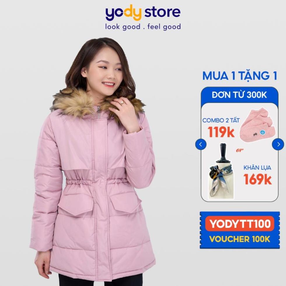 🇦🇹 xa . Áo phao nữ YODY dáng dài siêu nhẹ mềm mịn có mũ lông PHN3007 *