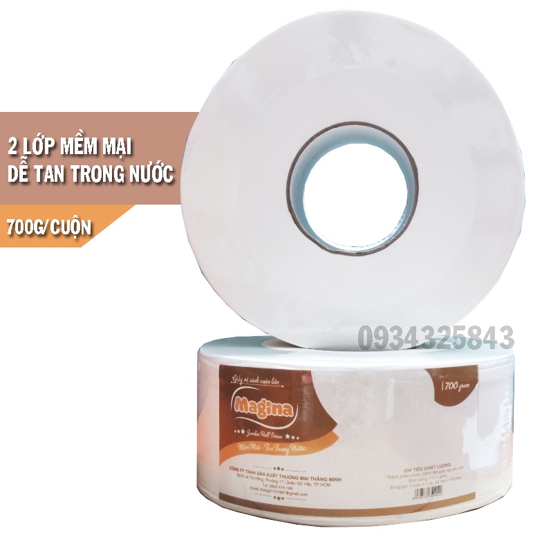 Giấy vệ sinh cuộn lớn Magina 2 lớp - 700g/cuộn