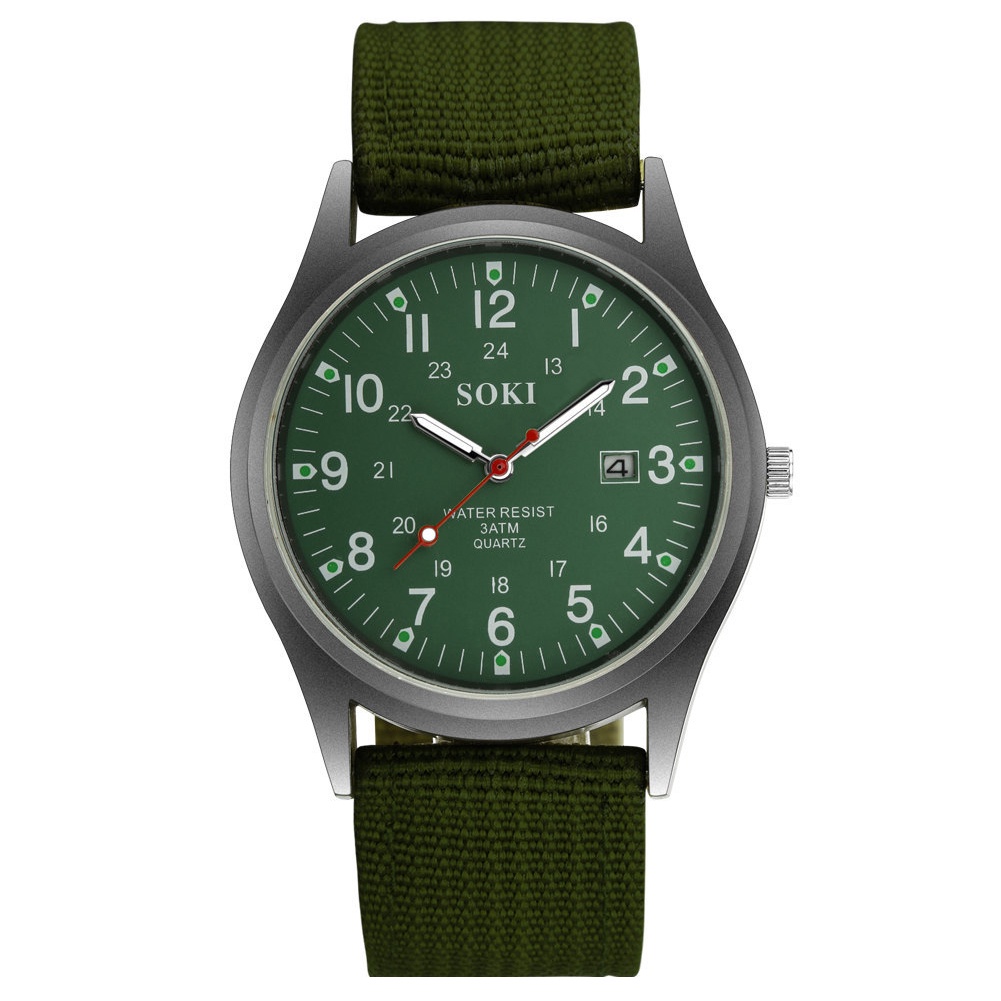 MACmk Men Weave Nylon Band Arabic Numerals Dial Calendar Analog Quartz Wrist Watch