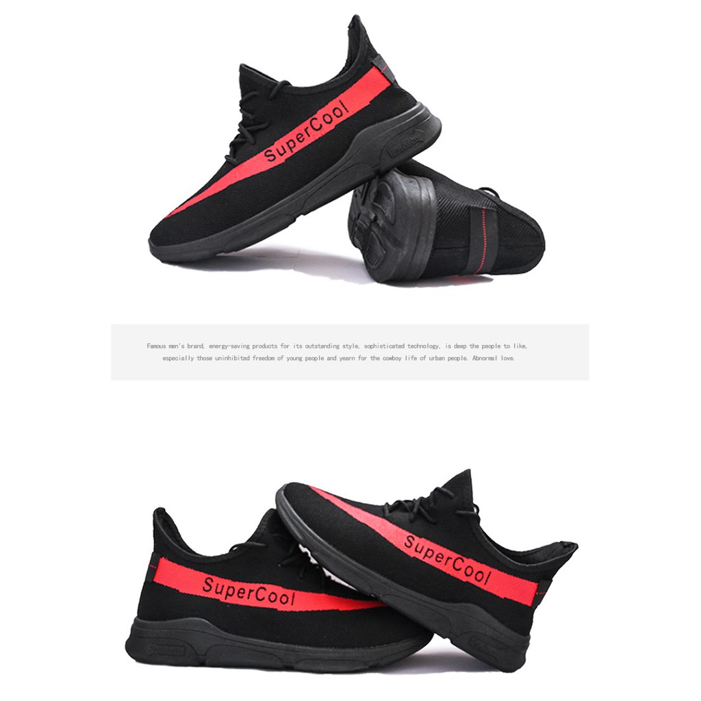 GiàyThể Thao Nam Giày Sneaker  2020 đế cao su vải thoáng khí  mầu đen phối đỏ đi nhẹ êm hd87