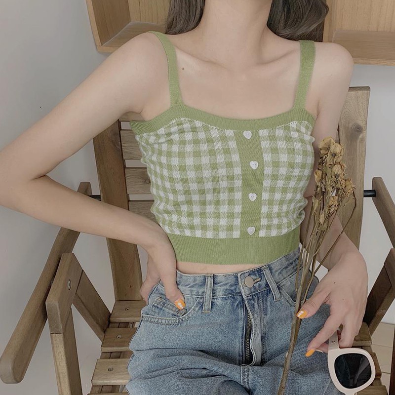  Áo Croptop Dệt Kim Hoạ Tiết Kẻ Sọc Phong Cách Retro