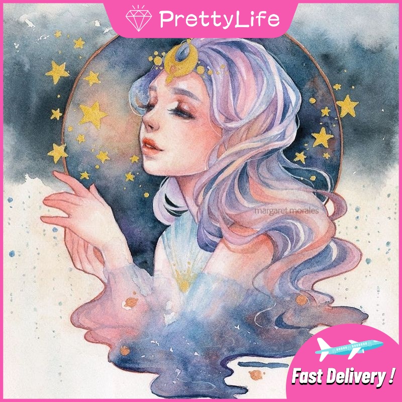 Bộ tranh đính đá 5D tự làm 30x30cm hình cô gái và ngôi sao dành cho trang trí nhà cửa