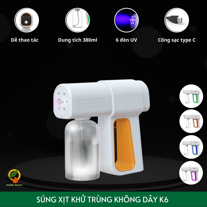 Máy khử khuẩn nano súng phun sương khử khuẩn cầm tay diệt vi khuẩn sát trùng K6 Laser 8 Mắt UV cổng USB không dây