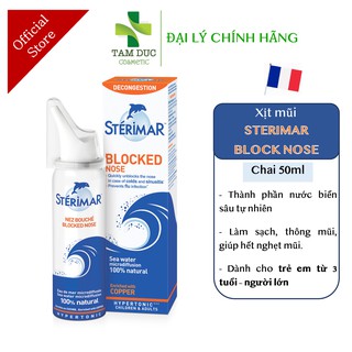 Xịt Mũi STERIMAR BLOCKED NOSE [Chai 50ml] - Làm sạch, giảm nghẹt mũi - Dành cho trẻ > 3 tuổi (sterima / xịt mũi cá heo)