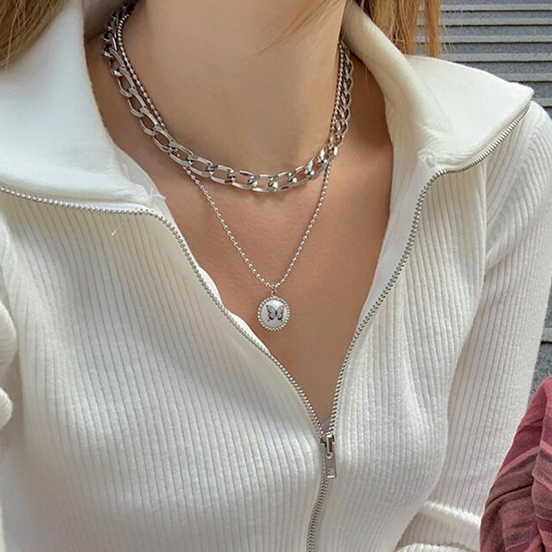 Dây Chuyền Hợp Kim Nhiều Lớp Mặt Hình Bướm Và Trái Tim Sang Trọng Cho Nữ