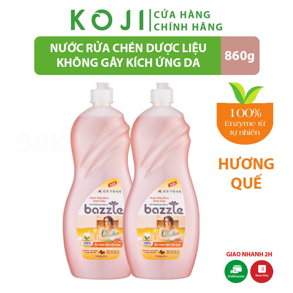 Nước rửa chén dược liệu Bazzle hương Quế nước rửa chén sinh học ko gây kích ích da không lưu lại mùi trên chén bát 860g