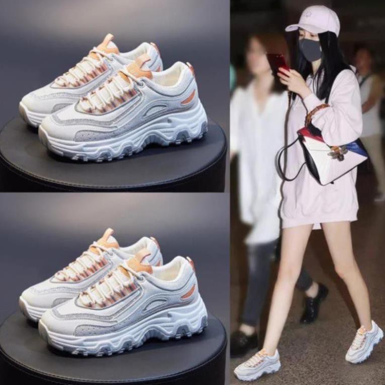 Giày Sneaker Nữ Phối Màu Hai Màu Cam Hồng Cao 3Cm Cực Xinh, Nhanh Nhẹn Cho Mùa Hè Năng Động