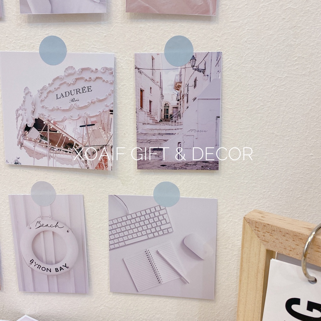 Set 9 tấm thiệp postcard màu trắng WHITE có sẵn decor trang trí phòng cực xinh