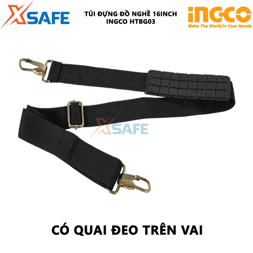 Túi đựng đồ nghề INGCO HTBG03 Giỏ đựng công cụ kích thước 16 inch, quai đeo trên vai chứa các thiết bị, đồ nghề -[XSAFE]