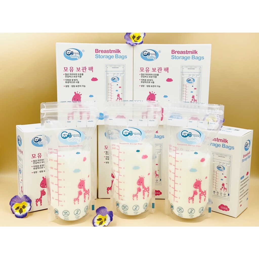 Combo 3 hộp 50 túi trữ sữa GB Baby 250ml mới mới 2022 có tem QR code chống hàng giả