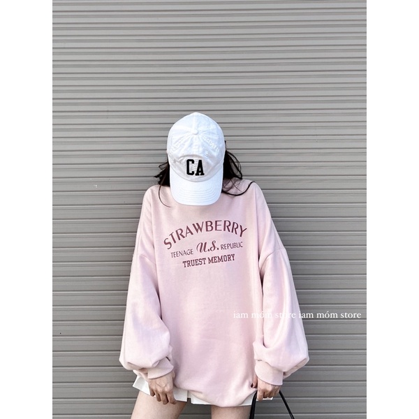 Áo nỉ sweater hồng phấn Strawbery