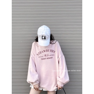 Áo nỉ sweater hồng phấn Strawbery