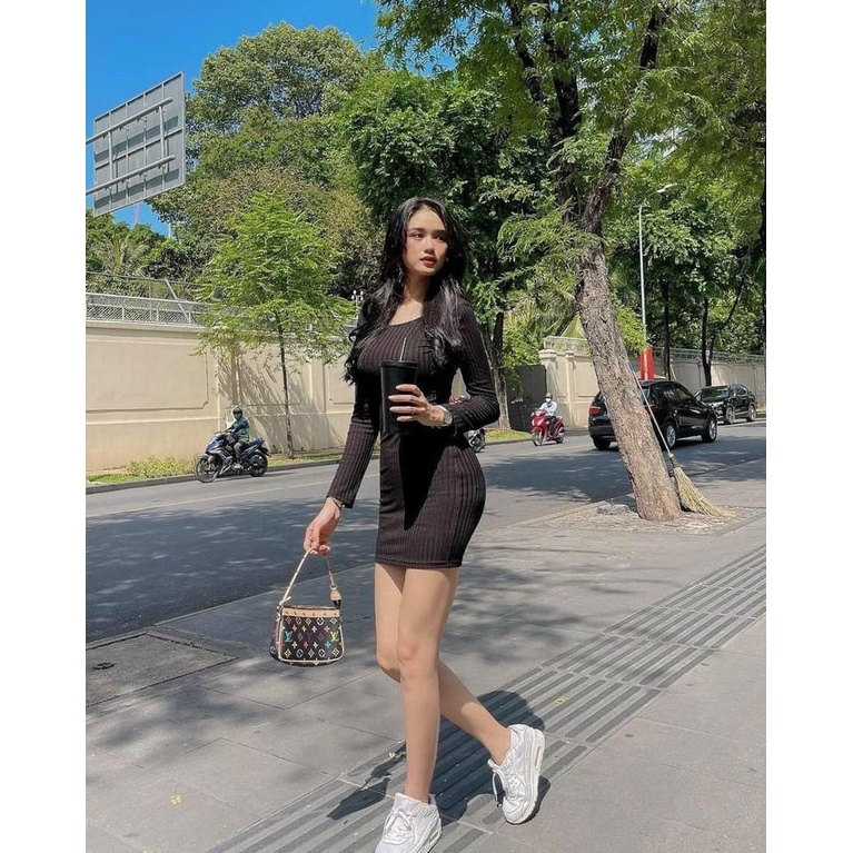 Đầm Váy body tay dài hở lưng xoắn ngực hoặc xoắn lưng sang chảnh  - Đ0070 | steven.factory