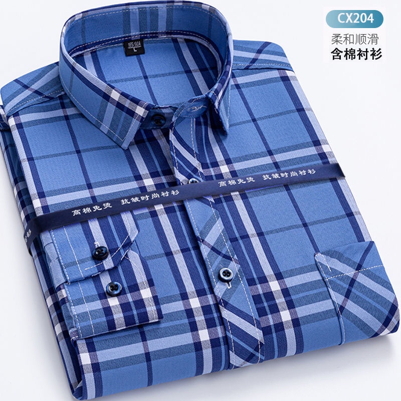 Áo Sơ Mi Nam Tay Dài 35% cotton Họa Tiết Sọc Caro Thời Trang