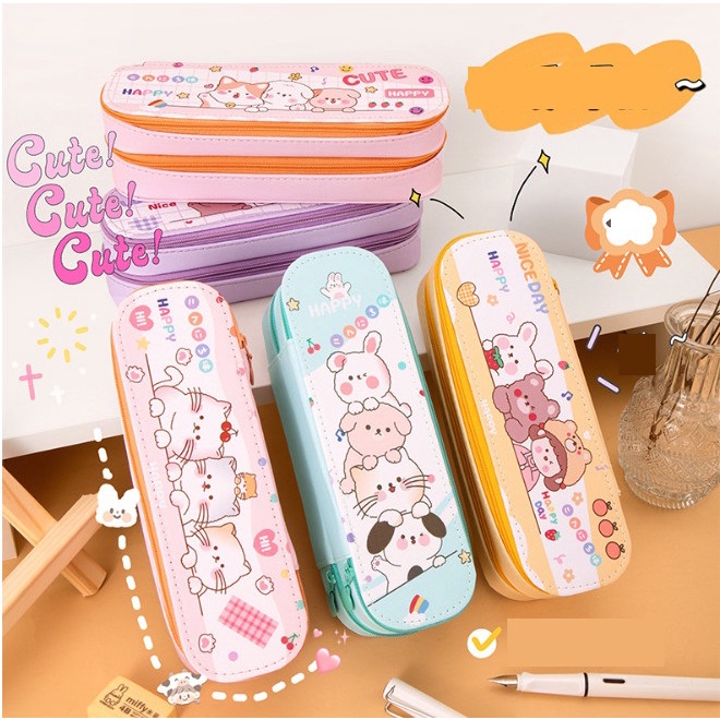 Hộp đựng bút hai ngăn khóa kéo cực rộng rãi hoạt hình siêu dễ thương BAG U HB2