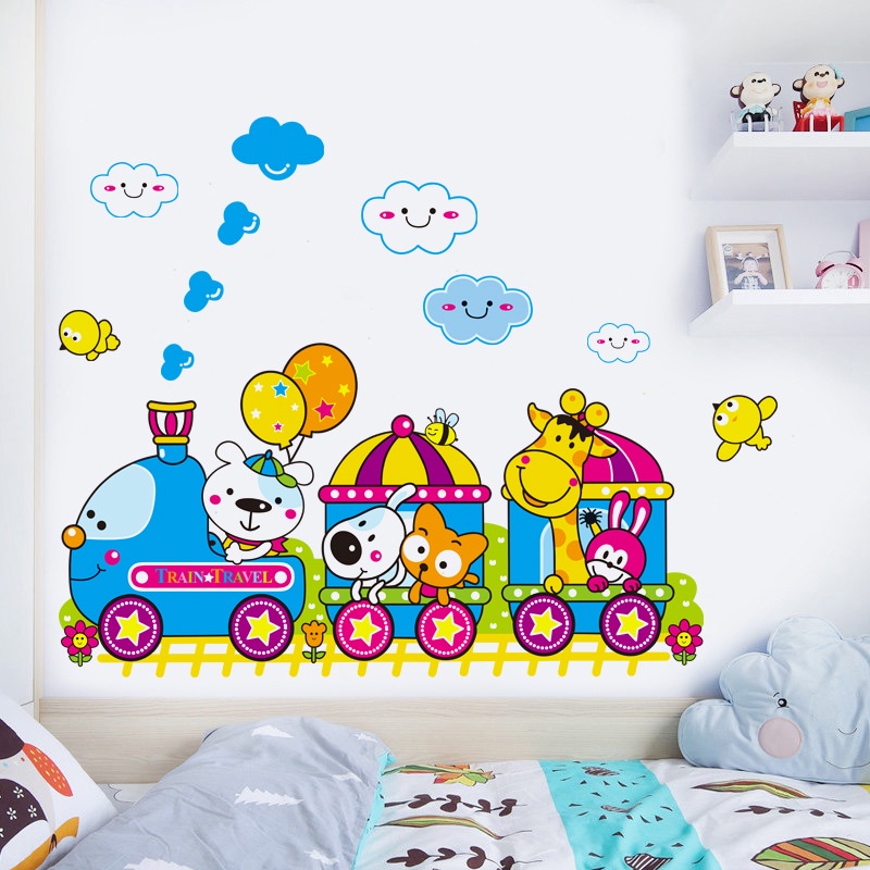 Decal dan tuong trang trí phòng bé yêu Đoàn tàu vui nhộn mẫu số 4 AmyShop