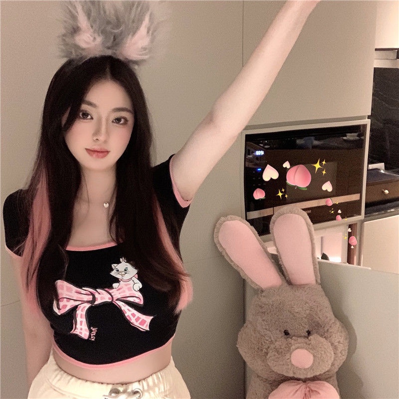 Áo croptop nữ Áo Thun NgắN Tay DáNg Ôm In HọA TiếT JL-TX-339