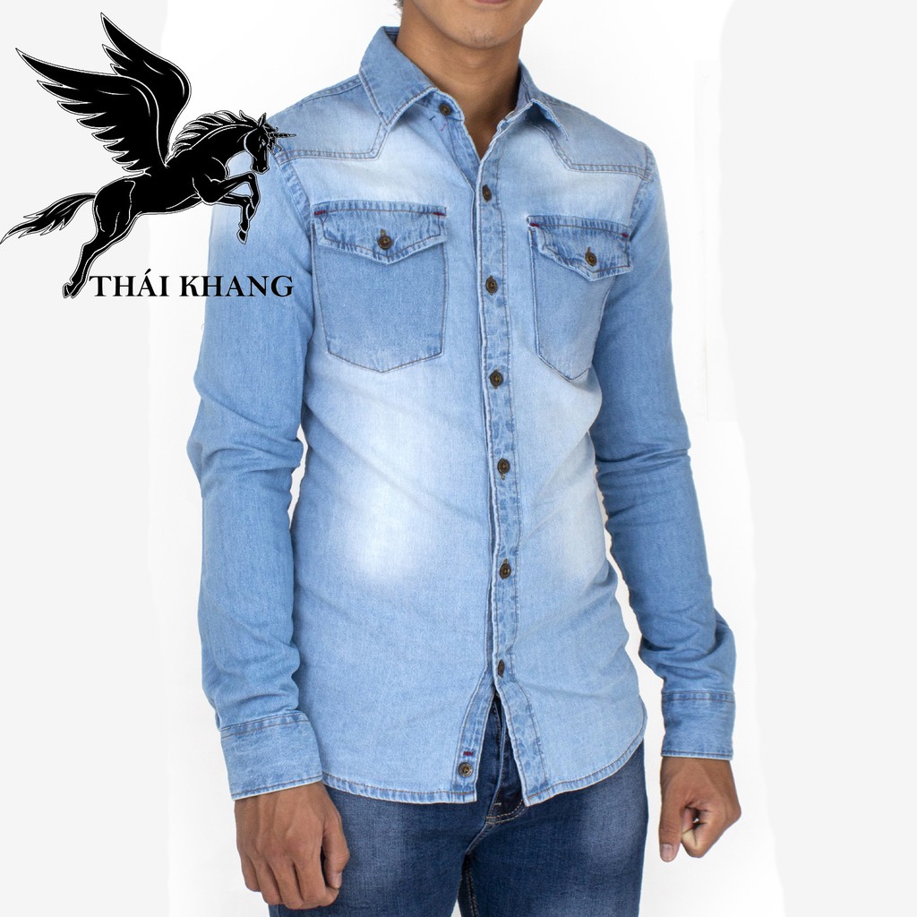 áo jean nam dài tay cao cấp vải cotton dày đẹp hàng chuẩn size vải đẹp | BigBuy360 - bigbuy360.vn