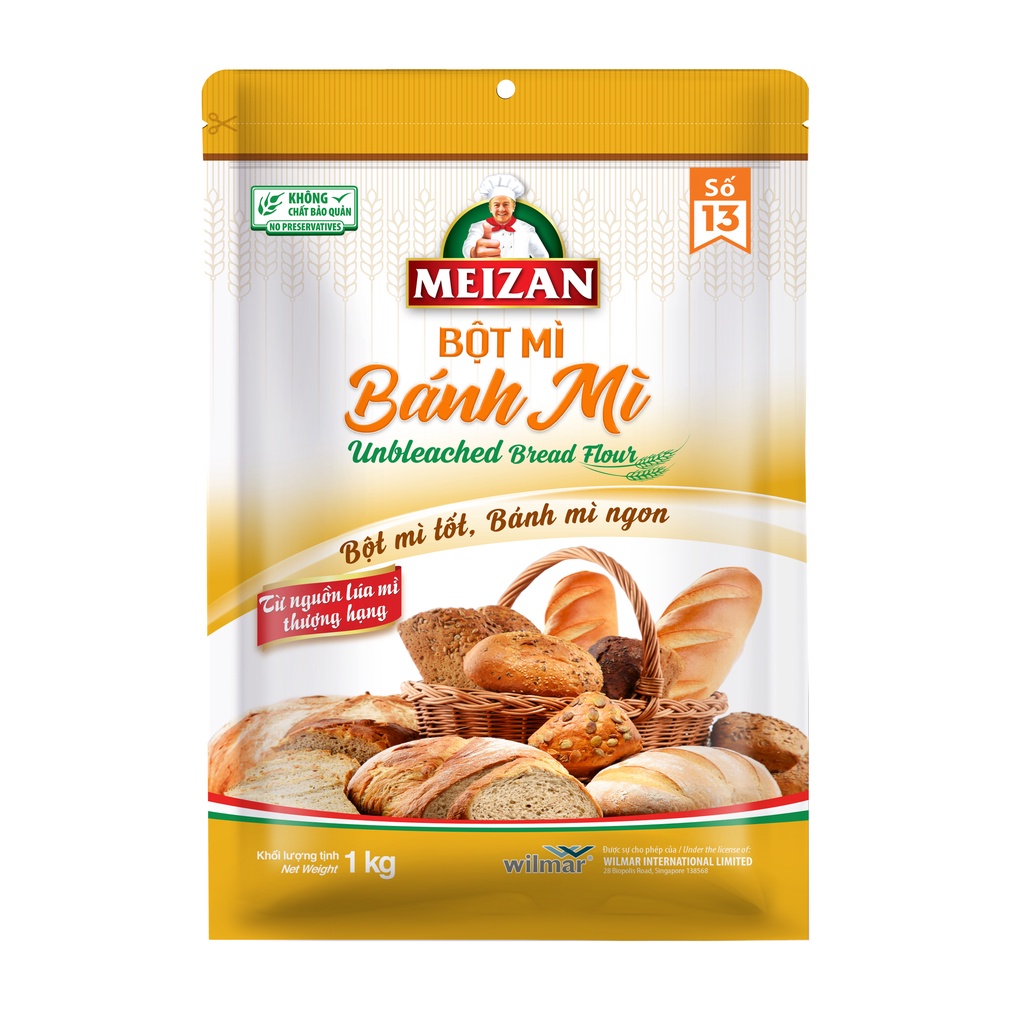 Bột mì chuyên dụng cho bánh mì Meizan Unbleached Bread Flour 1kg/túi