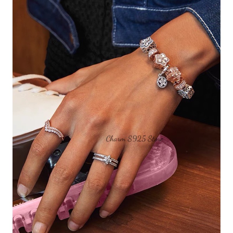 charm pan ngôi sao đá lớn vàng hồng bạc s925