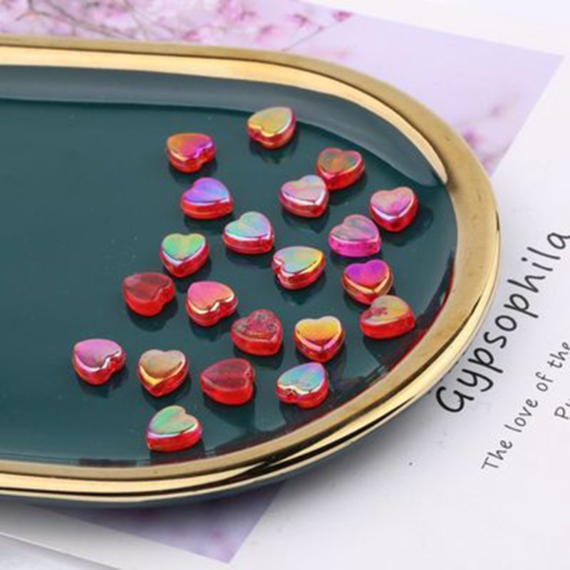 Set 100 hạt nhựa acrylic trong suốt 9mm hình trái tim dùng làm trang sức thủ công