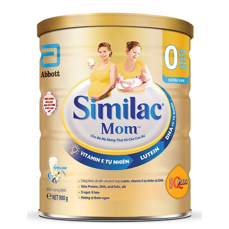 [CHÍNH HÃNG] Sữa Bột Abbott Similac Mom IQ Plus Hương Vani Hộp 900g (Bà mẹ mang thai và cho con bú)