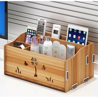 Hộp đựng bút, đựng mỹ phẩm đa năng bằng gỗ HV05 - Tặng giá điện thoại con thỏ