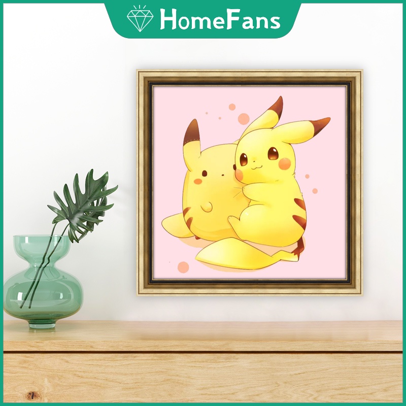 Bộ Tranh Đính Đá 5D Họa Tiết Pikachu Dễ Thương Độc Đáo DIY 30x30cm/40x40cm/50x50cm